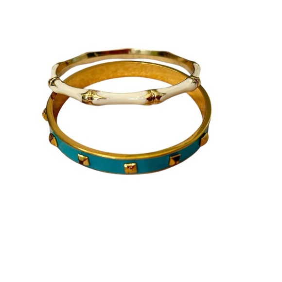 C wonder set of 2 Gold, white &  Turquoise Bangle bracelets in bag - Picture 1 of 5